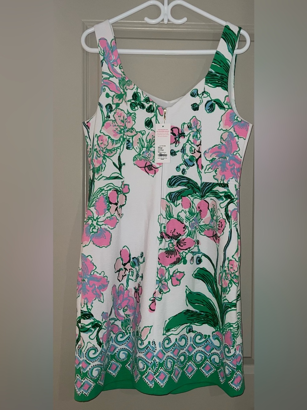 NWT Lilly Pulitzer DelRey Stretch Shift Dress, Large, Orchids on the Ave Floral - Picture 4 of 14